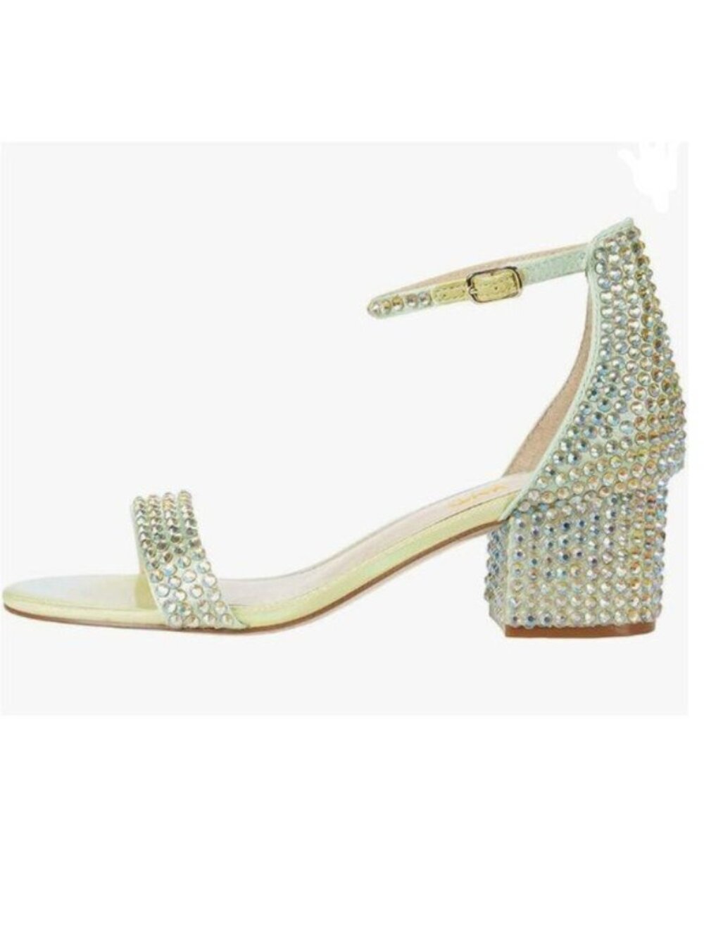 XYD Green Open Toe Studded Rhinestone Low Block Heel Bejeweled Sandal